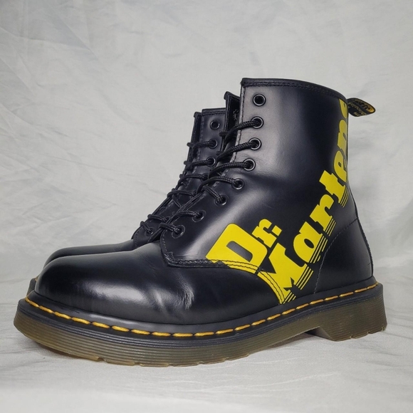 Dr. Martens 1b89 logo black/yellow leather boots - Picture 2 of 8